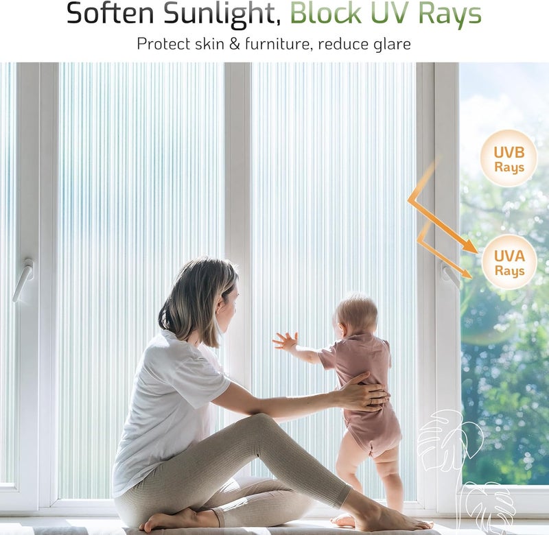 LUTE Reeded Glass Window Privacy Film, Frosted Glass Film, Removable 3D Decorative Decals Sun Blocking Anti UV Door Window Cover, No Glue Static Cling Vinyl for Bathroom Home Office, 23.6" x 157.4" - Image 4